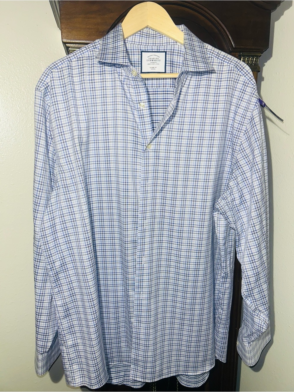 Charles Tyrwhitt Blue and White Windowpane Dress Shirt 17 1/2 - 36inch 44/91 cm
